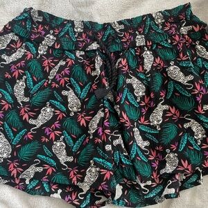 Old Navy Black High-Waist Shorts with Teal & Pink Tropical Tiger Print